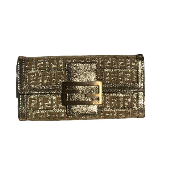 Fendi Metallic Gold Zucca Baguette Wallet - Picture 1 of 7